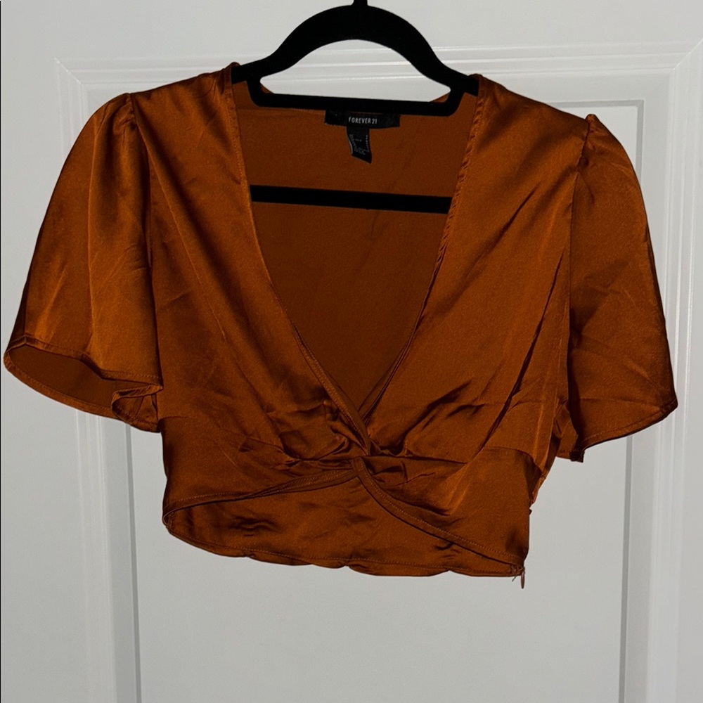 Forever 21 Rust Plunge Flutter Sleeve Crop Top